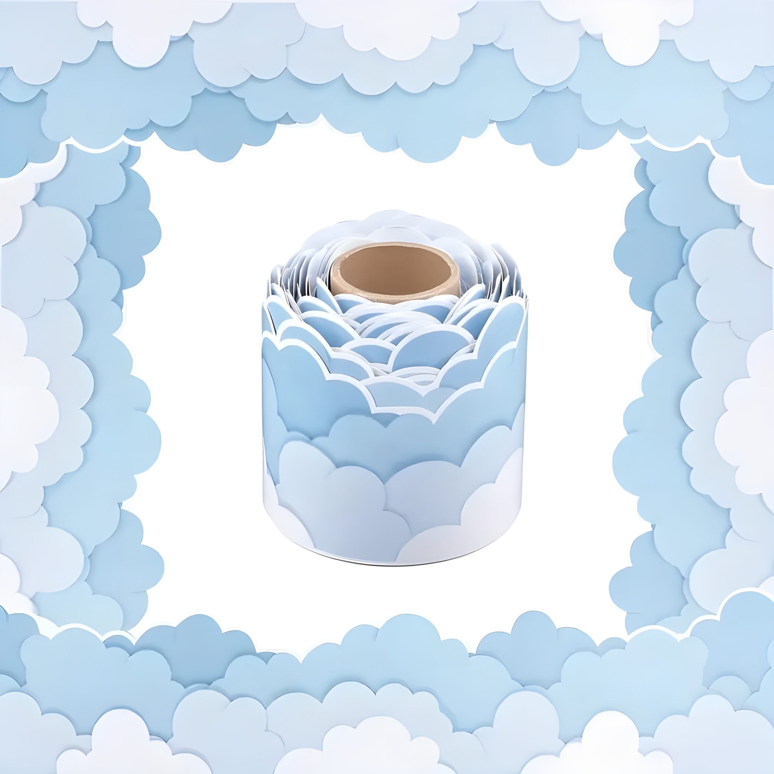 Light Blue & White Cloud-Shaped Border Trim Roll